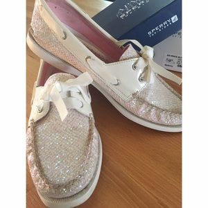 White Glitter Sperry Top Siders