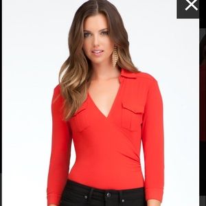 Bebe Pompeii red thong bodysuit