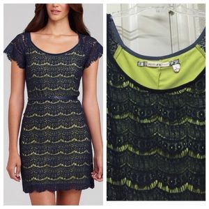 Chelsea & Violet navy & green lace dress