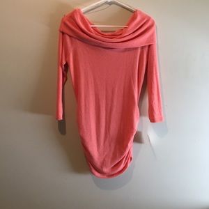 Peach Off-the-Shoulder Cowl Neck Sweater