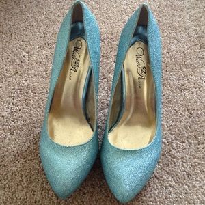 Wild rose turquoise platform stilettos