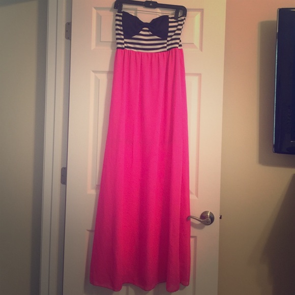 Boutique hot pink with a bow on top maxi dress