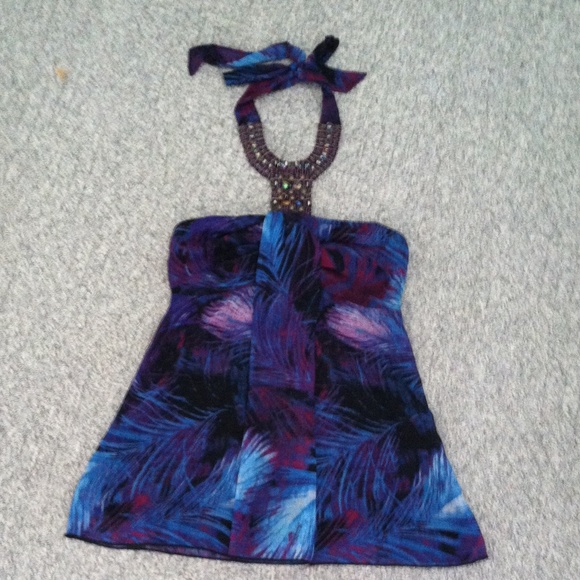 Patterned beaded halter top