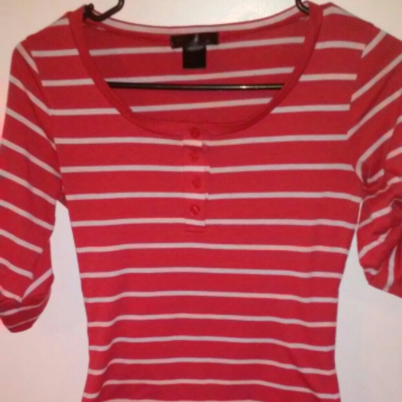 redish orange and white stripped tee - Picture 1 of 4