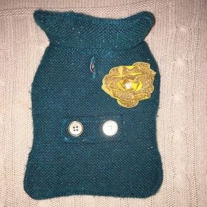 XXS Teal and gold dog jacket.