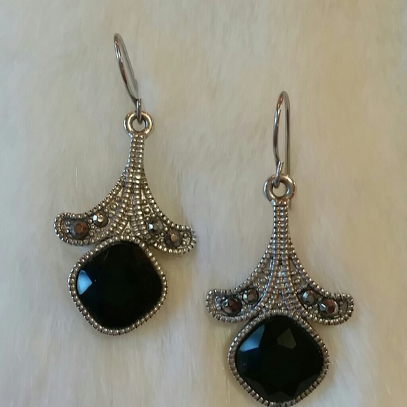Jewelry - Marcasite and Black Jewel Earrings