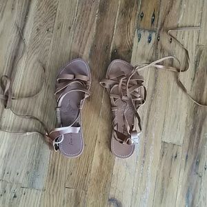New brown free people ankle wrap strappy sandals 6
