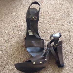 Dark brown and black platform heels