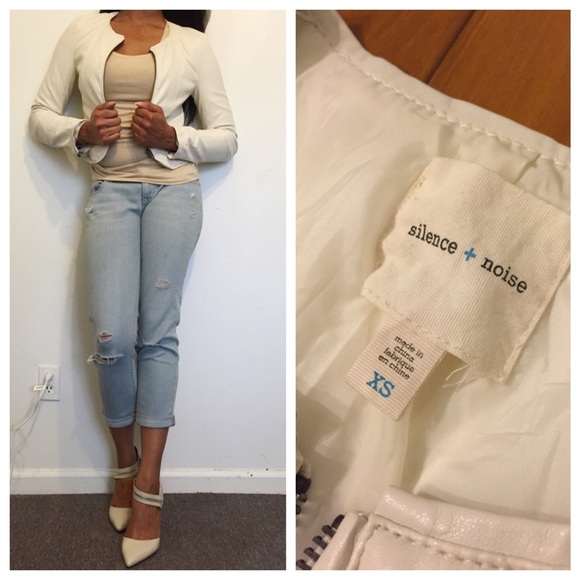 Ivory Silence + Noise Faux Leather Moto Jacket