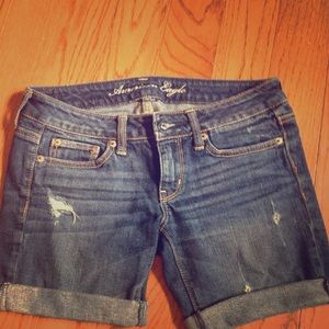 Blue denim distressed shorts