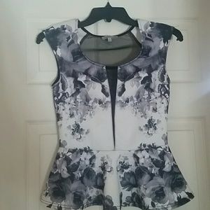 Black and White mesh peplum top