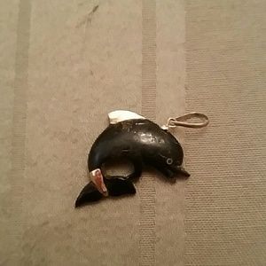 14k dolphin pendant wood w/14k gold
