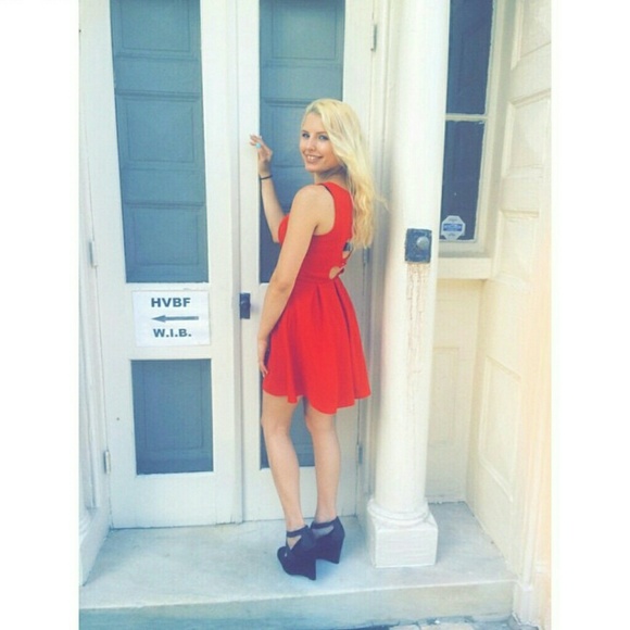 Red skater dress with heart cut out on the back