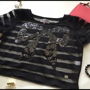 🎉HostPick🎉NWOT Sheer crop top with sequins bow