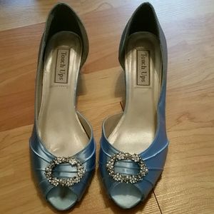Baby blue satin shoes 1 inch heel