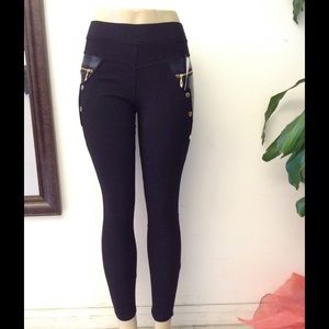 Leather pockets, fleece jeggings onesize blk