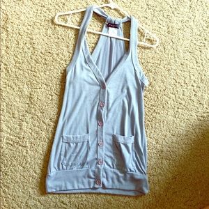 Button down light blue tank.