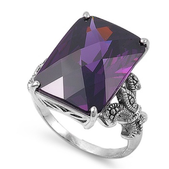 Rhodium Plated .925 Sterling Silver w/Amethyst CZ