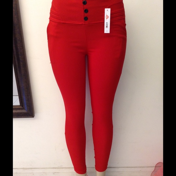 Red cute cut out shape jeggings w/ fleece