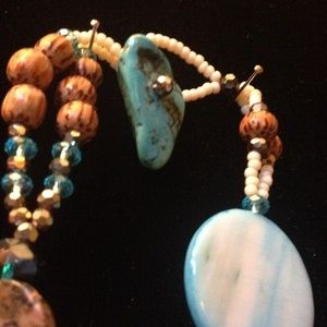 Turquoise n wood beaded bracelet, original design