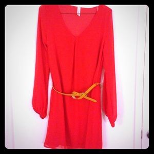 Red tunic long sleeve, can be worn as a dress.