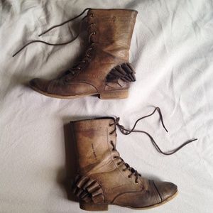 Betsyville Ruffled Combat Boots- Women's 8.5