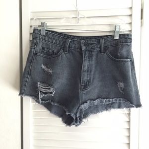 grey high waisted shorts