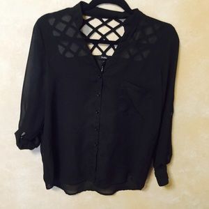 Sheer Black Button Up