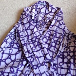 Purple print button down Foxcroft blouse