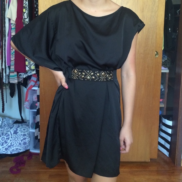 Black one strap dress.