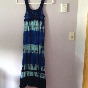 Long, blue, tie-dye dress