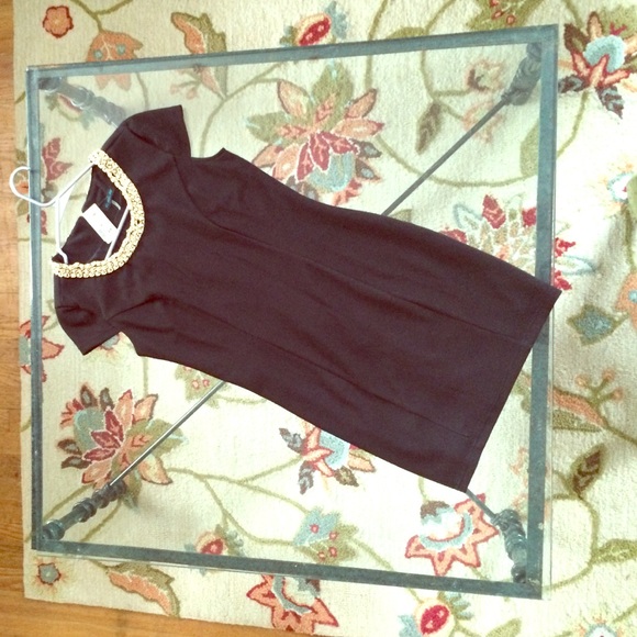 Black mini dress with pearl embroidered collar