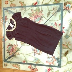 Black mini dress with pearl embroidered collar