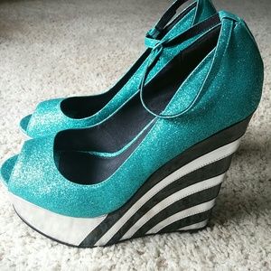 ASOS Turquoise Glitter Party Wedges