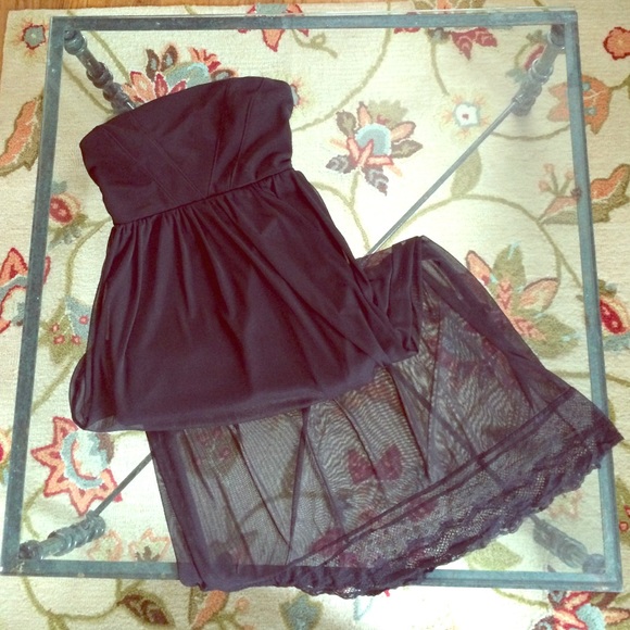 Black strapless Maxi with sheer skirt/lace