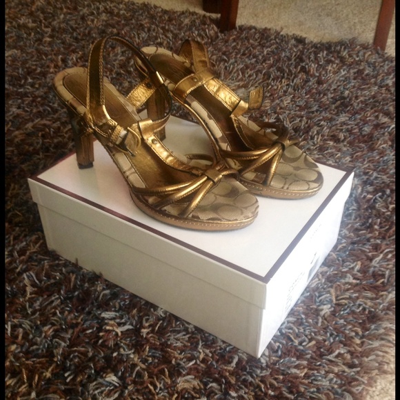 Coach Bronze metallic leather heels