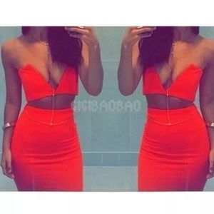 Red two piece midi skirt set