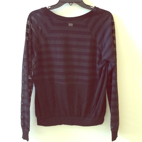 Edgy black long sleeve open knit top