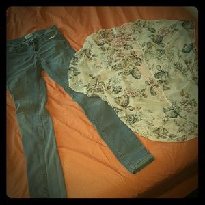 Grey jean with a sheer floral over cover