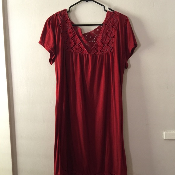 Dark Orange cute lace trim dress