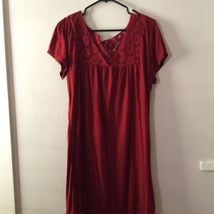 Dark Orange cute lace trim dress