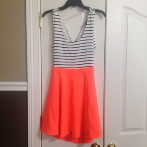 Striped neon orange dress