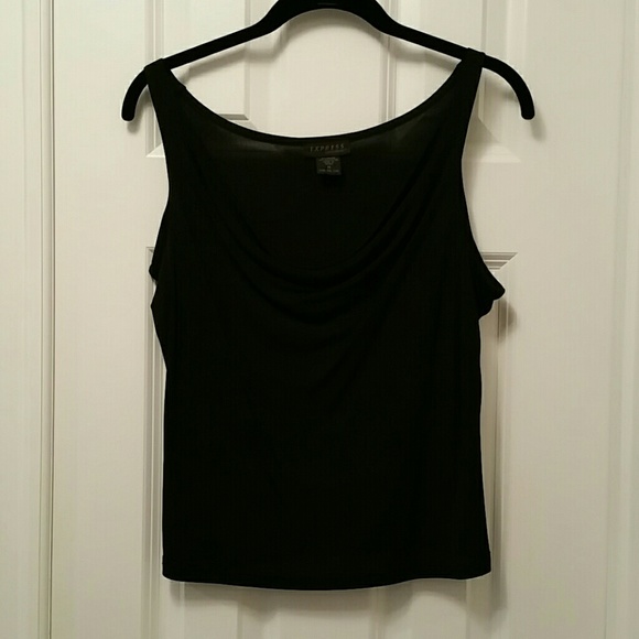 Express Draped Round Neck Black Tank Top - Picture 1 of 2
