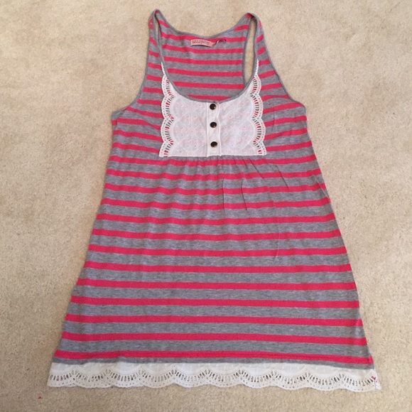 Juicy Couture Striped Tank w/ Lace & Button Detail
