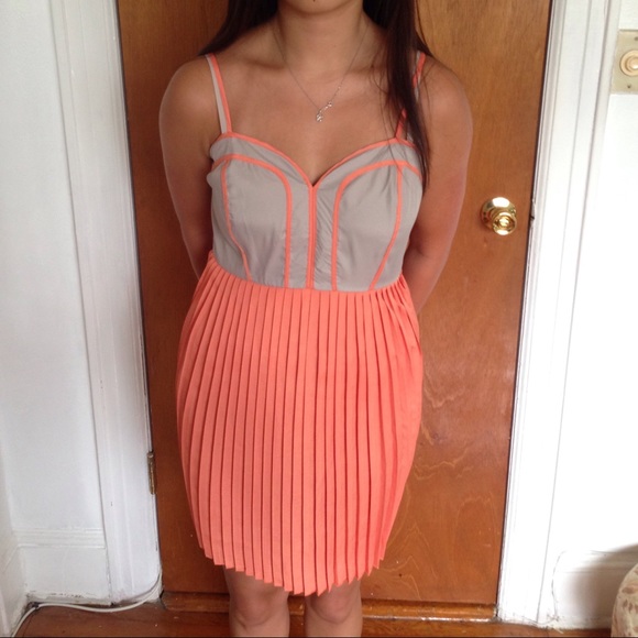 Bar III Pleated Coral and Gray Dress