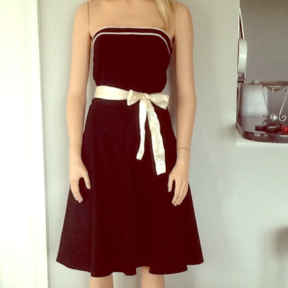 Ruby Rox Black Flare Dress W/Cream Satin Trim &Tie