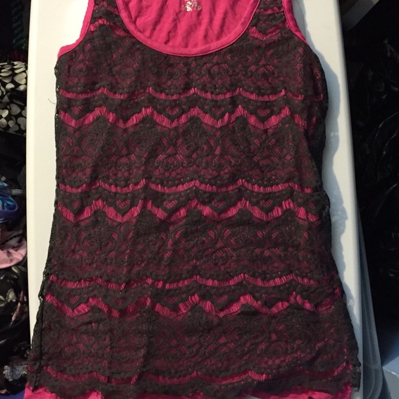 Pink and charcoal lace tank - Picture 1 of 1