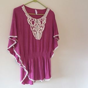 Dark rose top with flowy sleeves