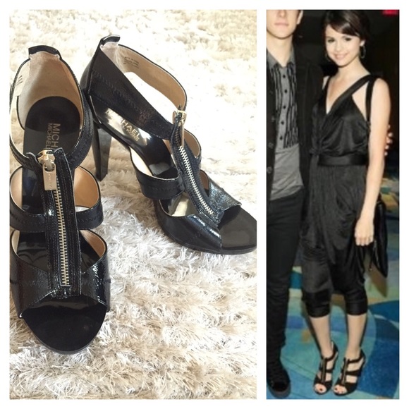 Michael Kors Black Berkley T-Strap Zipper Heels