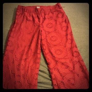 Red lace palazzo pants